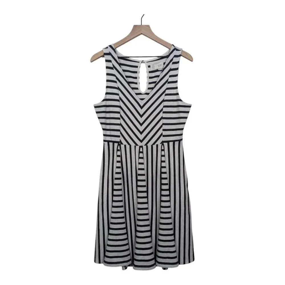Anthropologie Saturday Sunday Striped Dress, Fit and Flare, Black & White, Sz L - Picture 2 of 11